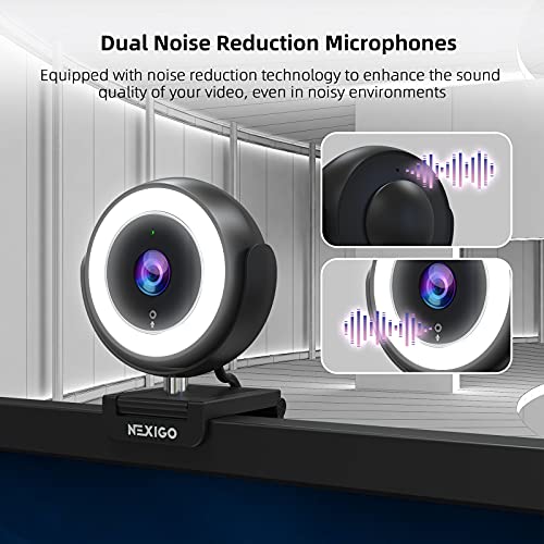NexiGo N660E (Gen 2) 1080P Webcam with Ring Light, Adjustable Brightness, Magnetic Privacy Cover, Dual Noise Reduction Mics, for Zoom Skype Teams, Black (Renewed)