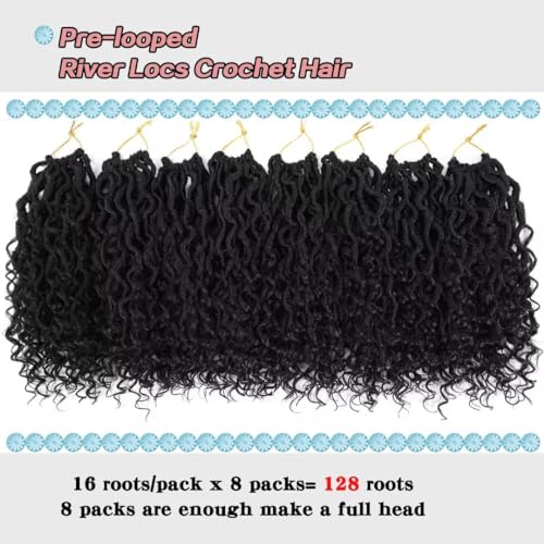 Purple Boho Goddess Locs Crochet Hair 8 Packs 22 inch Purple River Locs Crochet Hair Boho Faux Locs Crochet Hair with Curly Ends Boho Faux Locs Synthetic Hair for Black Women(22inch T1B/Purple#)