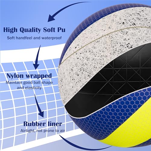 PP PICADOR Volleyball Official Size 5, PU Soft Touch Volleyballs for Youth Beginner,Indoor Outdoor Beach Volley Ball Play Training Sport (Bright Yellow & Blue)