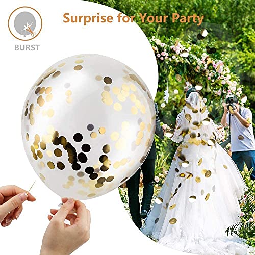 Bezente Black and Gold Confetti Balloons,60pcs 12 inch Black White and Gold Metallic Latex Party Balloons Set with Gold Ribbon for Birthday,Wedding,Baby Shower,Gold Theme Party Graduation Decorations