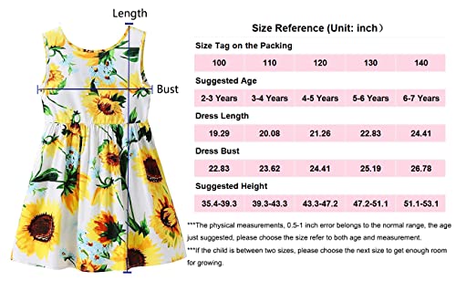 Girls Dress Kid Floral Sleeveless Cotton Sundress Summer Girl Clothes White Sunflower 2-3 Years