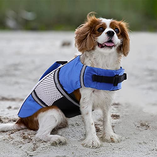 Dog Life Jacket Swimming Vest Lightweight High Reflective Pet Lifesaver with Lift Handle, Leash Ring Blue,XS