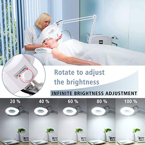 Magnifying Floor Lamp with 5 Wheels Rolling Base for Estheticians - 1,500 Lumens LED Dimmable Light with Magnifying Glass, 8-diopter Lighted Magnifier for Reading, Crafts, Sewing, Close Work(5X)