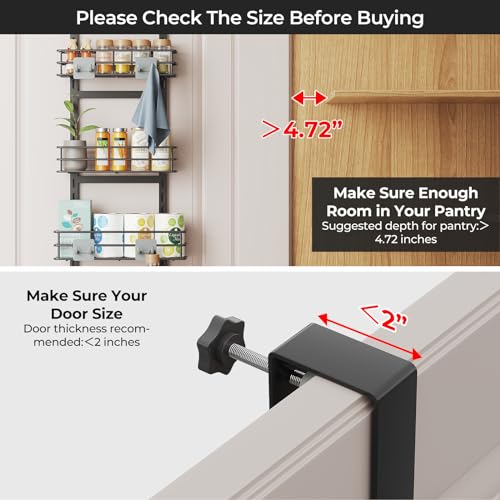 ODesign Height-Adjustable Baskets 5-Tier Over the Door Pantry Organizer,Narrow Pantry Door Organizers and Storage-Spice Rack Wall Mount-Door Organizer Metal Hanging,Home & Kitchen Essentials-Black