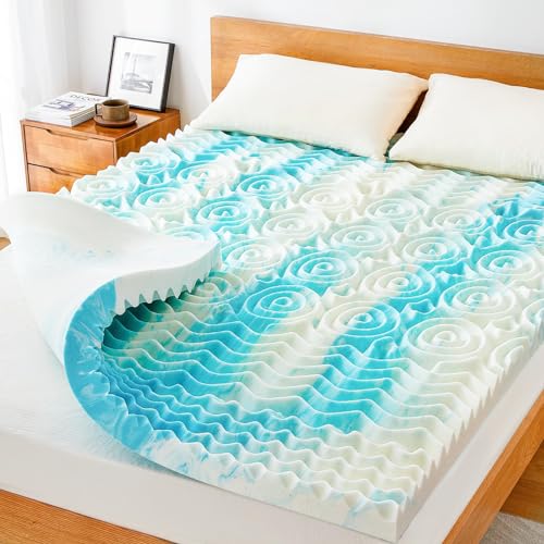 Marsail Queen Mattress Topper, 2-Inch Memory Foam Mattress Topper, 5-Zone Support Bed Topper, Cooling Gel Mattress Pad for Sofa, RV, Camper, CertiPUR-US Certified