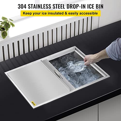 Happybuy Drop in Ice Chest 18L x 12W x 14.5H Inch Stainless Steel Ice Cooler with Sliding Cover Drop in Ice Bin Included Drain-pipe and Drain Plug for Cold Wine Beer