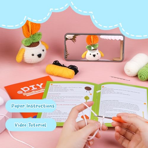 Nitlak Crochet Kit for Beginners, Crochet Starter Kit, Crocheting Cartoon Pumpkin Ghost Kits with Step-by-Step Video Tutorials, Plenty of Yarn, Complete Starter Knitting Kit for Adult, DIY Present