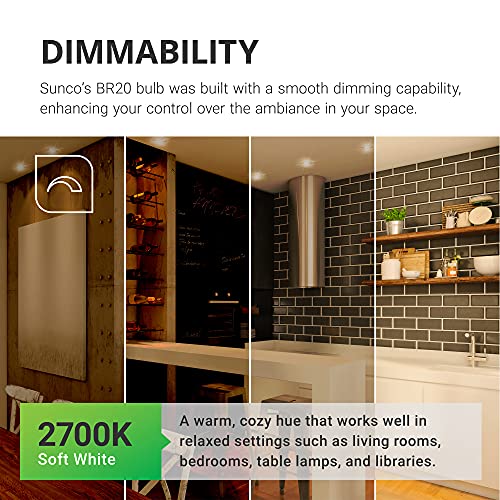 Sunco BR20 LED Bulb Dimmable, Small Recessed Lighting Bulbs, R20 Mini Flood Light Indoor, 550 LM, 7W (50W Equivalent), 2700K Soft White, E26 Base, Can Light for Home, Kitchen, Bedroom UL 4 Pack.