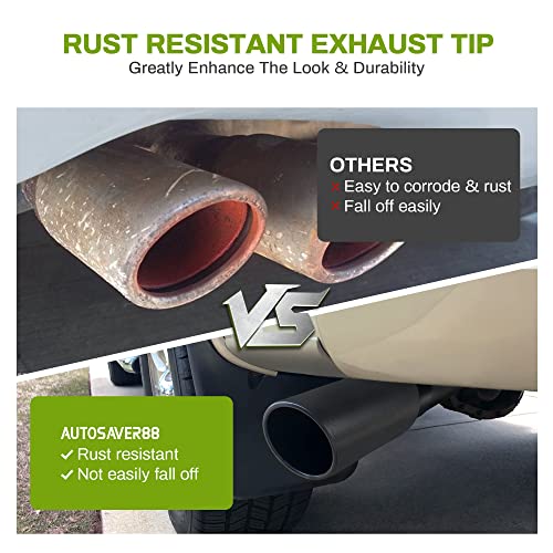AUTOSAVER88 2.5 Inch Inlet Exhaust Tip, 2.5" Inlet 4" Outlet 9" Overall Length Black Powder Coated Finish Tailpipe Universal Stainless Exhaust Tips for 2.5" O.D. Tailpipe, Rolled Edge, Bolt On