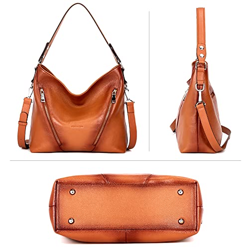 BOSTANTEN Women Leather Handbag Designer Large Hobo Purses Shoulder Bag Brown