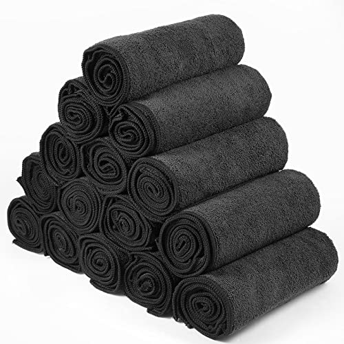 36 Packs of Bleach Proof Towels Microfiber Absorbent Salon Towels Bleach Resistant Salon Hand Towels for Gym, Bath, Spa, Shaving, Shampoo, Home Hair Drying, 16 x 28 Inches (Black)