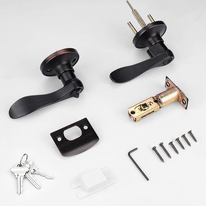 Probrico (2 Pack Entrance Lever Door Handle Oil Rubbed Bronze, Entry Levers Combo Pack, Keyed Alike Door Locks Lockset Contemporary Style, Contractor Pack