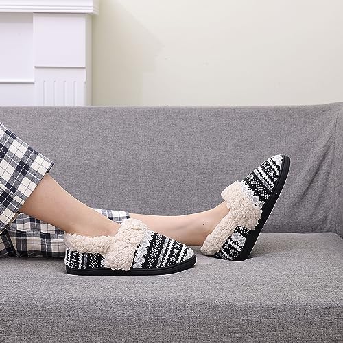 Evshine Women's Fuzzy Memory Foam Closed Back Slippers Knit Fleece Lined House Shoes for Indoor & Outdoor, Black, 36-37 (Size 5-6.5)