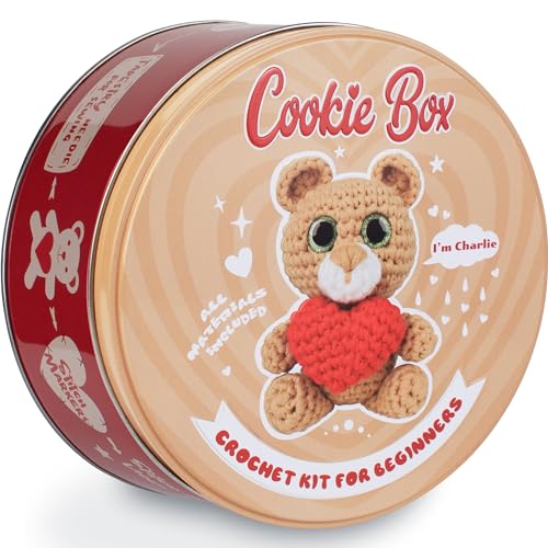 Cookie Box Crochet Kit for Beginners - Learn to Crochet Amigurumi Stuffed Animals - Gift - for Kids (13+) and Adults - Beginner-Friendly Yarn - Stitch-by-Stitch Video Tutorial - Bear Charlie