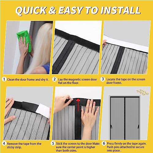 Fiberglass Magnetic Screen Door Fit Door Size 48 x 83 in- Heavy Duty Fiberglass Screen Door Mesh for Interior Door, Patio and Sliding Doors - Door Screen Magnetic Closure Let Fresh Air in