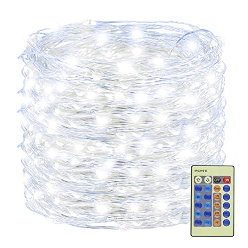 Decute 300LED 99FT Fairy String Lights Christmas Lights Silver Wire with Remote, Firefly Starry Light for DIY Christmas Tree Costume Wedding Party Table Centerpiece Decor Cool White