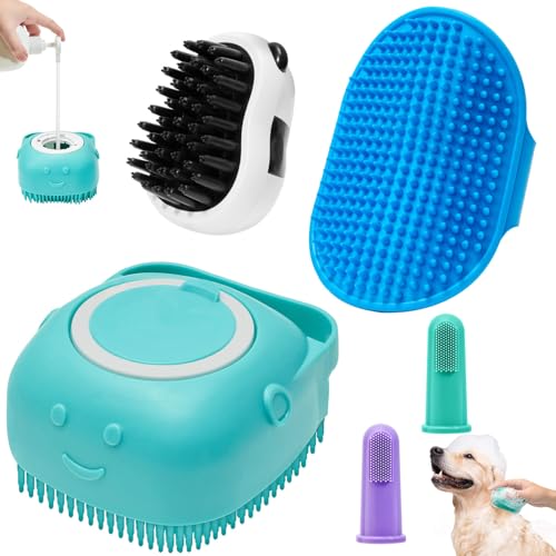 ROBATUN Dog Bath Brush Pet Massage Shampoo Brush Dog Scrubber for Bath Dog Washing Brush Scrubber Pet Bath Massage Brush with Soft Silicone Bristles for Puppy Dog Cat Grooming Cleaning Blue
