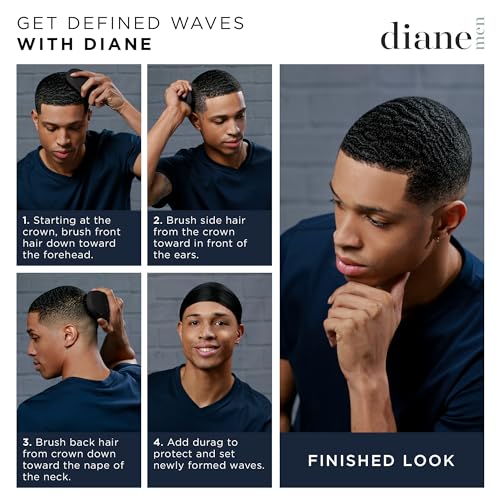 Diane 100% Boar Bristle Curved Military Wave Brush for Men and Women – Soft Bristles for Fine to Medium Hair – Use for Detangling, Smoothing, Wave Styles, Soft on Scalp, Restore Shine and Texture