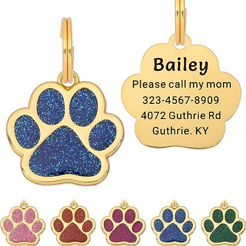 Artinst Dog Tag Personalized Custom Engraving Up to 5 Lines of Content for Your Pet's Name and Information Cute Paw Shaped Pet Id Tag (Blue)