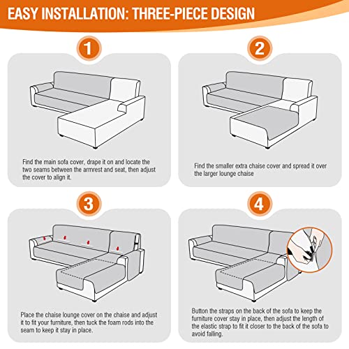 VANSOFY Sectional Couch Covers 100% Waterproof L Shaped Sofa Slipcover 3pcs Reversible Chaise Lounge Cover for Sectional Sofa Furniture Protector Cover for Pets Cat Dog(Small, Blcak)