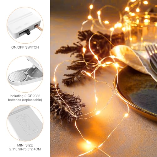 Onforu 16 Pack Fairy Lights Battery Operated String Lights, 6.5ft 20 Mini LED Lights, IP67 Waterproof White Fairy Lights, Twinkle Lights for Mason Jar Wedding Centerpiece Decor Christmas Bedroom