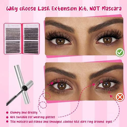 Lash Clusters Kit 432Pcs,8 10 12 14 16 18 MIX Wispy Lashes Cluster Lash Extension Kit With Lash Bond and Seal,Eyelash Remover, Applicator, Eyelash Books DIY at Home