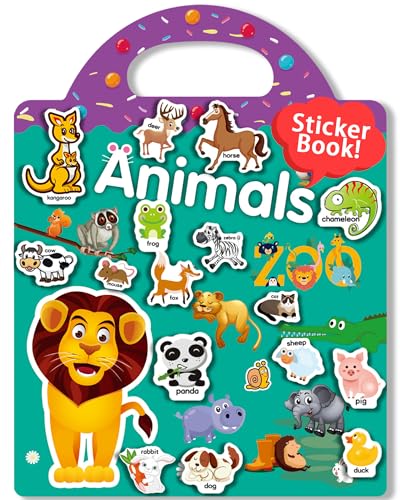Oomloid Reusable Animal Sticker Book for Kids Toddlers 2-4 Years, Preschool Learning Activities Waterproof Sticker Books for Teens Girls Boys