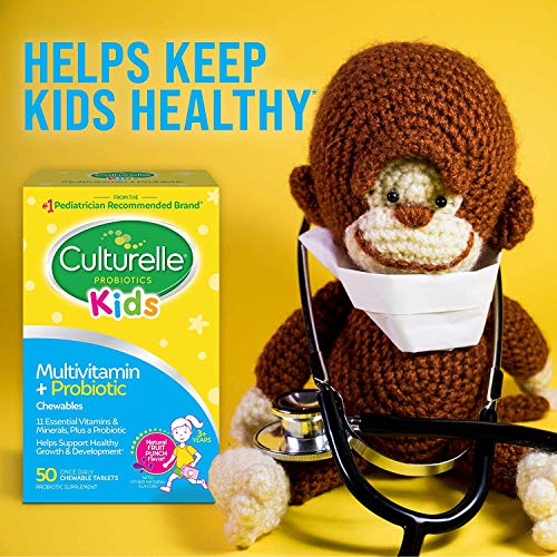 Culturelle Kids Complete Chewable Multivitamin + Probiotic For Kids, Ages 3+, 50 Count, Digestive Health, Oral Health & Immune Support - With 11 Vitamins & Minerals, including Vitamin C, D3 & Zinc