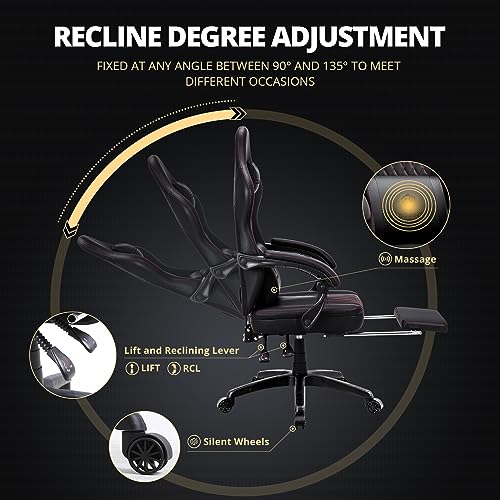 Dowinx Gaming Chair Breathable PU Leather Gamer Chair with Pocket Spring Cushion, Ergonomic Computer Chair with Massage Lumbar Support,Adjustable Swivel Task Chair with Footrest(Black)