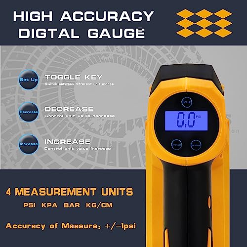 Nichilas Tire Inflator for DEWALT 20V MAX Battery, Portable Air Compressor Auto Tire Pump with Digital Pressure Gauge 120PSI for Car, Truck, Bikes, Ball (Tool Only, NO Battery)