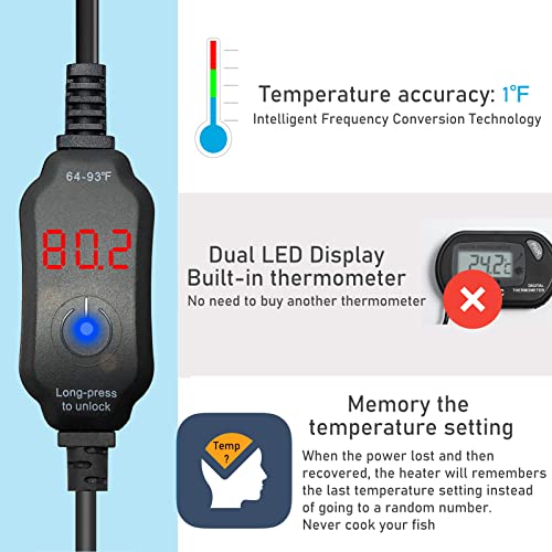 YukiHalu Compact Submersible Aquarium Heater, Mini Fish Tank Heater 50W/100W, External Temperature Controller, Used for 1-20 Gallon (50W(2-8 gallons))