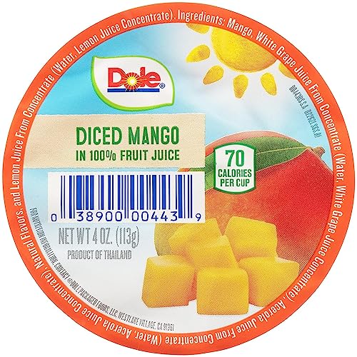 Dole Fruit Bowls Diced Mango in 100% Juice Snacks, 4oz 36 Total Cups, Gluten & Dairy Free, Bulk Lunch Snacks for Kids & Adults