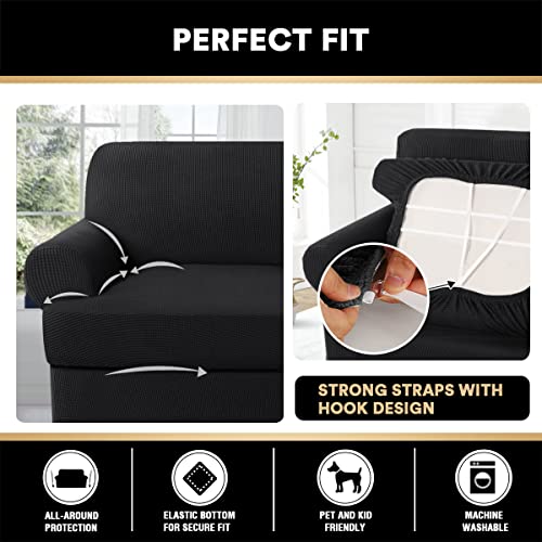 PrinceDeco T Cushion Sofa Slipcover 3 Pieces Sofa Covers for T Cushion Sofa Soft Couch Cover Sofa Slip Covers Furniture Covers with 2 Individual T Cushion Shape Seat Covers Machine Washable, Taupe