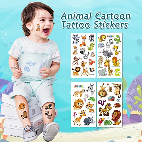 10 Sheets(120PCS) Animal Temporary Tattoos for Kids Cartoon Fake Tattoo Stickers Cute Lion Monkey Giraffe Squirrel Bird Design Waterproof Body Art Tattoo Sticker for Kids Birthday Party Decor Supplies