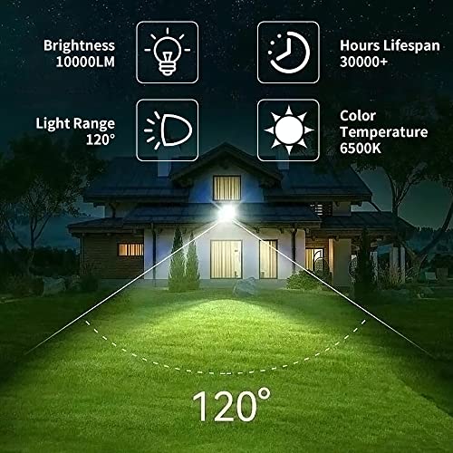 JRBFA 100W LED Flood Lights Outdoor, 10000lm LED Work Light with Plug, 6500K Daylight White, IP66 Waterproof Exterior Security Lights Outside Floodlights for Backyard, Garage, Garden, Lawn