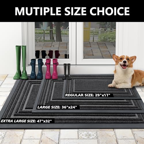 Buganda Floor Door Mat, Heavy Duty Doormat Outdoor Indoor, Natural Rubber Mat, Non Slip, Low Profile Outdoor Mat for Home Entrance, Garage, Patio Porch Farmhouse, 29x17, Beige