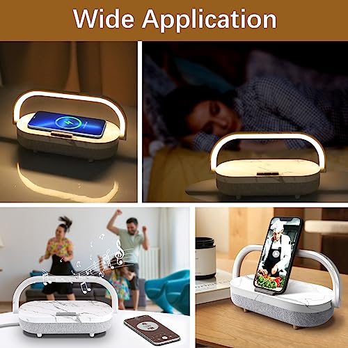 iGaur Night Light Beside Lamp: Touch Lamp with Wireless Charger Nightstand Music Desk Lamp - 5 in 1 Portable Bluetooth Speaker, Wireless Charging Lamp, Gifts for Kids Bedroom Office