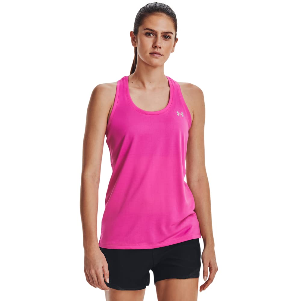 Under Armour Women's Tech Solid Tank Top, (652) Rebel Pink / / Metallic Silver, Small