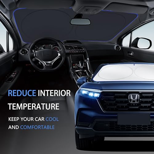 MORNYRAY Car Windshield Sun Shade,Reflector Sunshade Offers Ultimate Protection for Car Interior,Cool Reflective Sun Blocker,Foldable Car Interior Accessories (Black, for Tesla Model 3/Y)