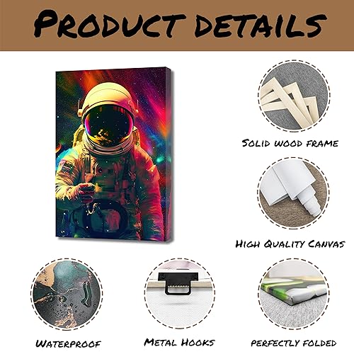 QIXIANG Astronaut Canvas Wall Art Poster Colorful Outer Universe Starlight Space Themed Prints for Boy Room Bedroom Living Room Wall Decor (12.00" x 18.00", Astronaut)