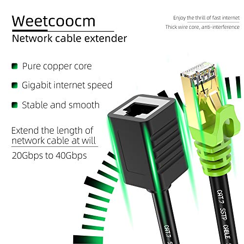 Weetcoocm Ethernet Extension Cable 1.5ft, Network Cat6a Extension Patch Cable RJ45 Cords Shielded Male to Female Connector (1.5FT)