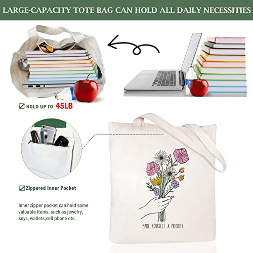 Andeiltech Women Canvas Tote Bag Large Capacity Handle Tote Bags with Inner Zipper Cat Graphic Grocery Reusable Bags for Beach Shopping