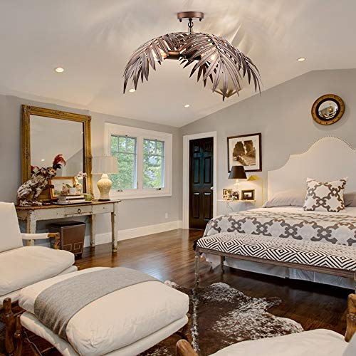 Newrays Vintage Tropical Coconut Leaves Ceiling Lighting Rustic Tree Lights Living Room Dining Room Bedroom Chandelier Fixtures