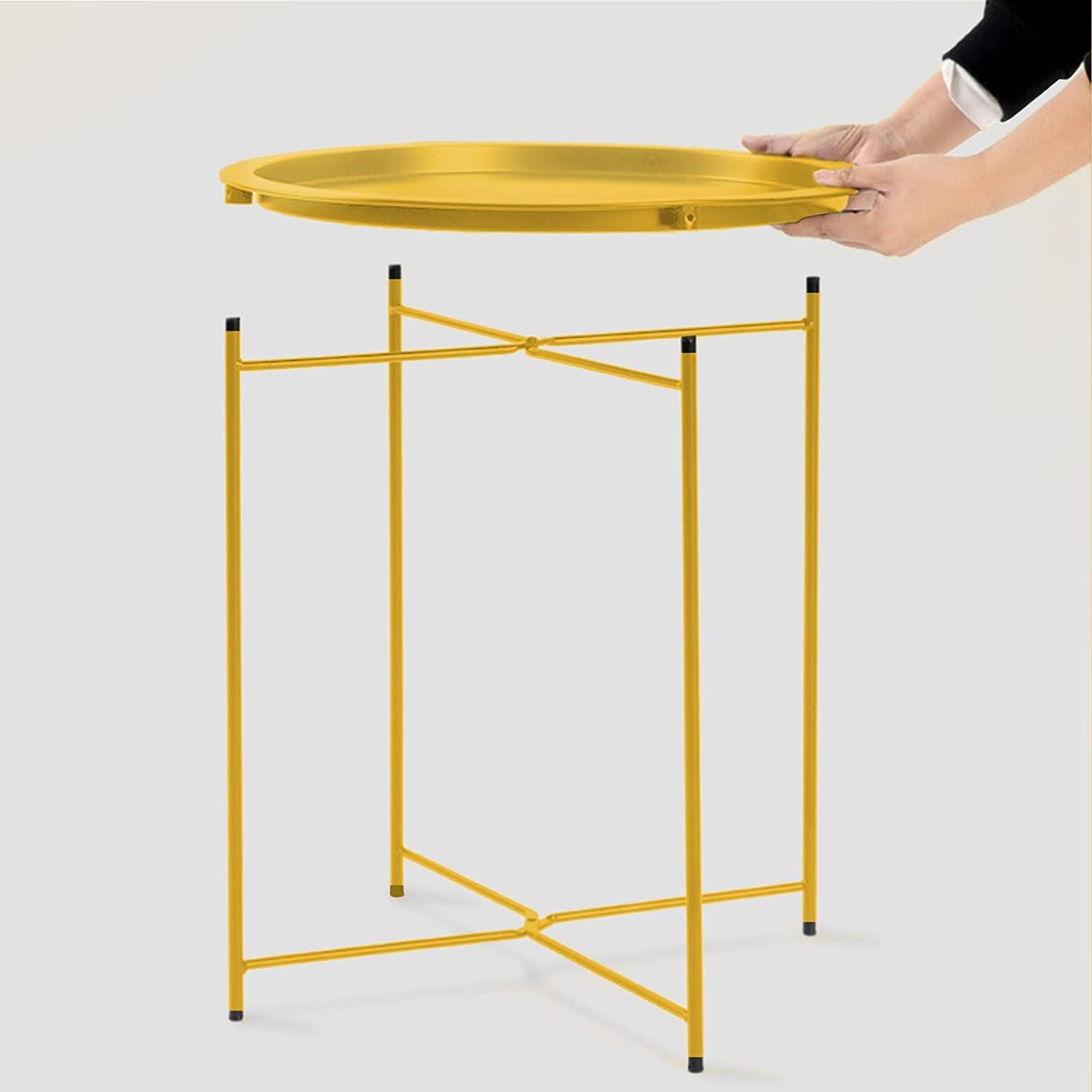 Garden 4 you End Table Outdoor Side Table, Small Patio Table Metal Side Table, Round Folding Side Table, for Outdoor and Living Room,Yellow