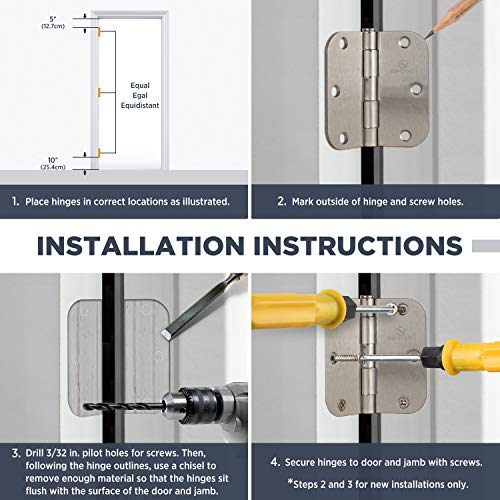 SORGMACH Door Hinges 3 1/2 Inch Matte Black 3.5 Inch Interior Hinges 1/4" Radius Iron Hinge 3 ½"x 3 ½" Door Hardware - 18 Pack