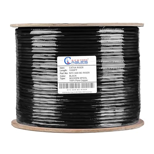 NewYork Cables Cat6a Riser Cable 1000ft - Certified 100% Solid Bare Copper Cat 6a Ethernet Cable – CMR, 23 AWG, 750 MHz, PoE++ - Unshielded Twisted Pair (UTP) -10 GB High Speed for Networking & Gaming