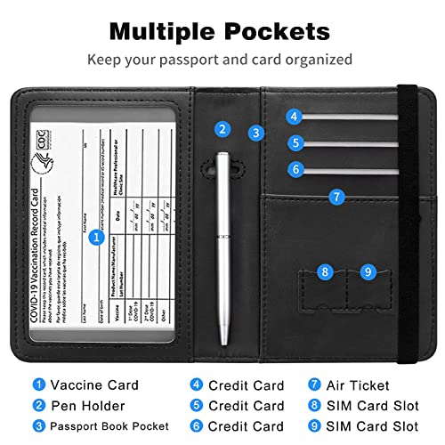 RYUITHDJP Passport and Vaccine Card Holder Combo with RFID Signal Block, American Flag Men Boy Design Leather Credit Card Holder Wallet Cover with Vaccination Card Protector Slot