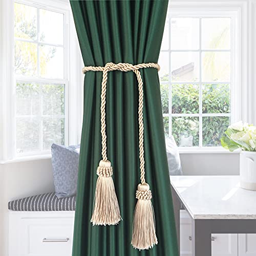 Fenghuangwu Curtain Tiebacks Handmade Decorative Curtain Holdbacks Rope with Tassel (White, 4P)