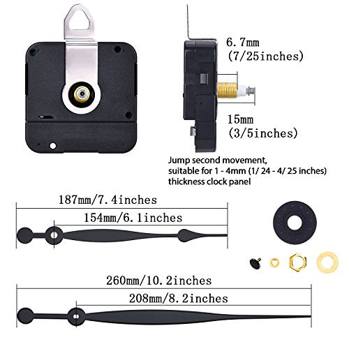 High Torque Quartz Clock Movement Replacement Parts with 208 mm/ 8.2 Inches Long Spade Hands and Hanger(15 mm/ 3/5 Inches)