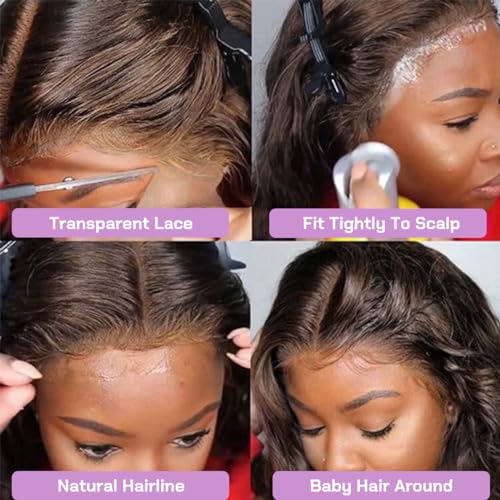 20 Inch 13x6 Chocolate Brown Lace Front Wig Body Wave Glueless Wig Human Hair 200% Density Hd Transparent Front Wigs Human Hair Pre Plucked with Baby Hair Brown Colored Wigs for Women Human Hair